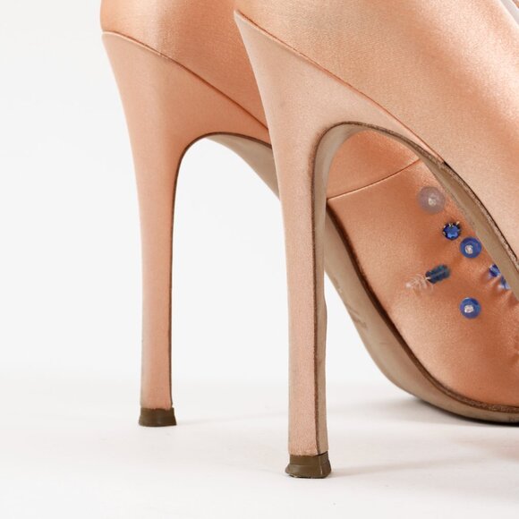 Miu Miu Pink Satin Embellished Heels - Picture 2 of 10